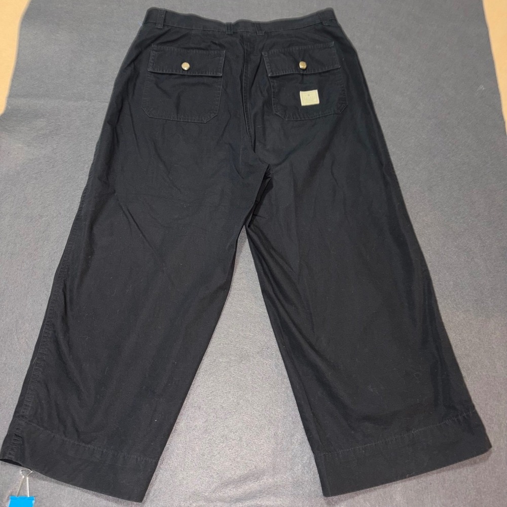 Lauren Ralph Lauren Wide Leg Crop Pants Womens 10 Black Prep Cotton Relaxed Core - Picture 2 of 8